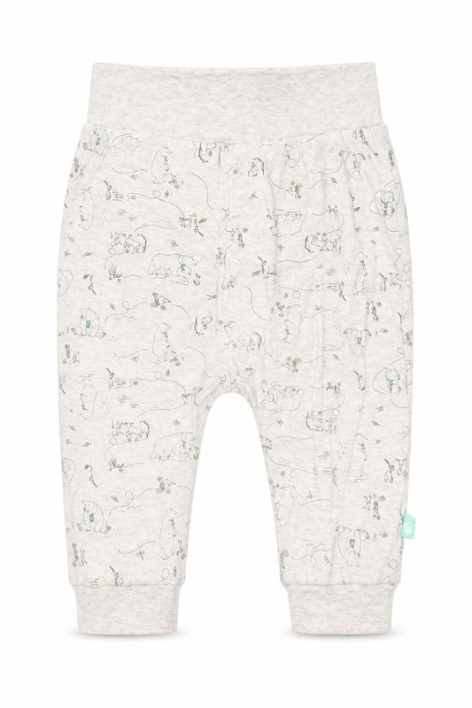 Front view of Jainco Baby Beige Geometric Cotton Jogger Trousers, size 12-18, Months