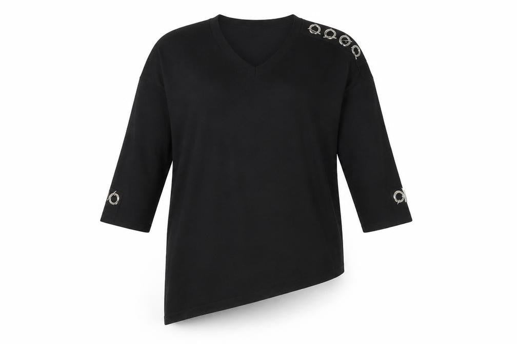 Front view of Paramour women’s black v-neck viscose jumper, size S