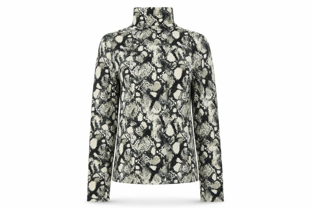 Front view of Primark women’s multicoloured high neck geometric polyester jumper, size M