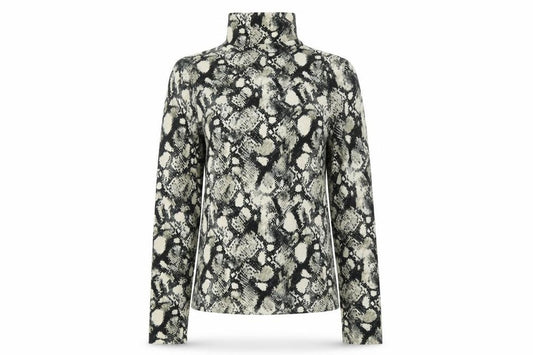 Front view of Primark women’s multicoloured high neck geometric polyester jumper, size M