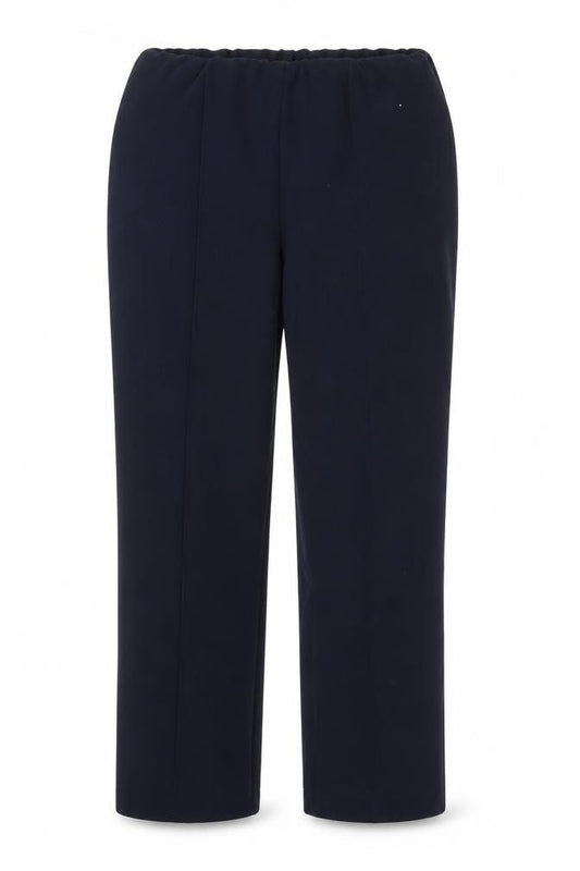 Front view of Isle women’s blue polyester trousers, size UK 12, 26-inch leg regular
