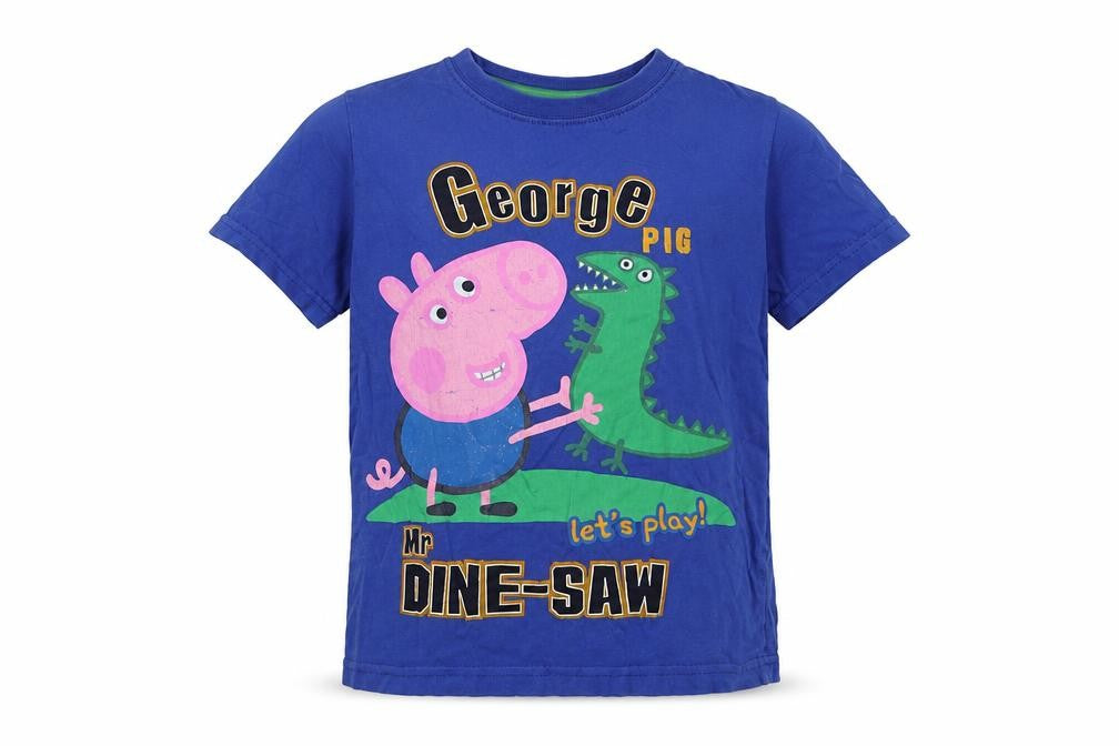 Front view of Character.com boys’ blue 100% cotton basic t-shirt, size 6, years round neck pullover - peppa pig