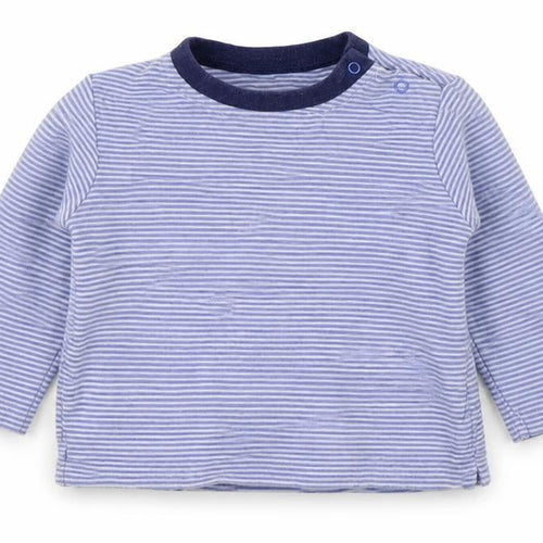 Dunnes Stores Baby Blue Striped 100% Cotton Basic T-Shirt Size 9-12 Months Round Neck Pullover