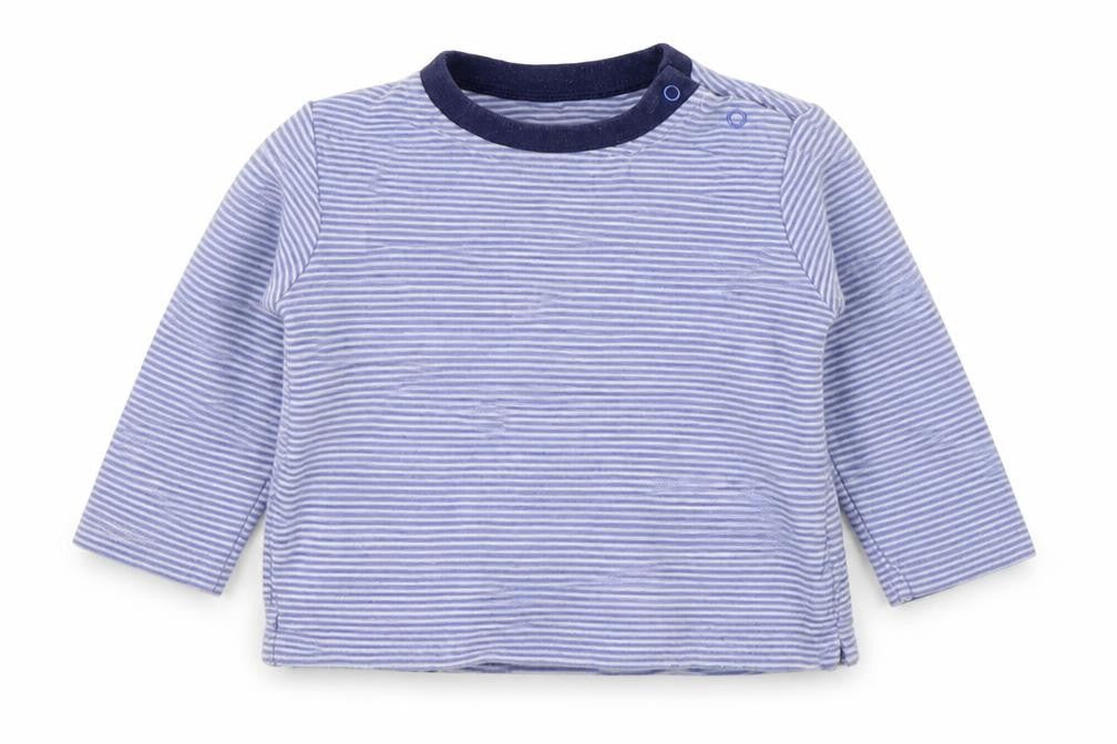 Dunnes Stores Baby Blue Striped 100% Cotton Basic T-Shirt Size 9-12 Months Round Neck Pullover