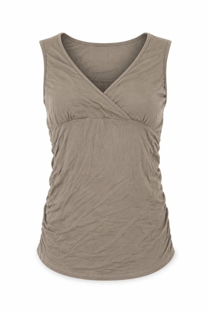 Front view of Purpless women’s beige cotton bodycon, size UK 8, square neck pullover