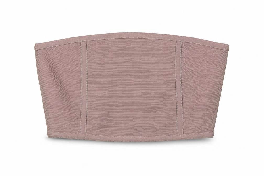 Front view of Ikrush women’s pink polyester cropped tank, size S, off the shoulder