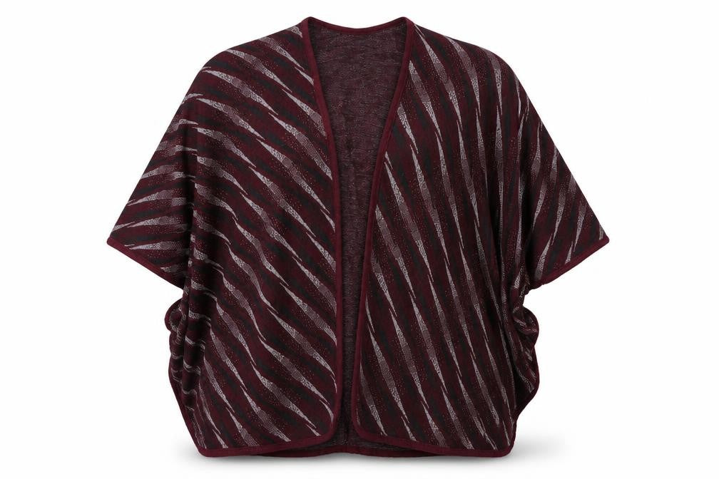 Front view of Urban Mist women’s red geometric acrylic shawl/wrap
