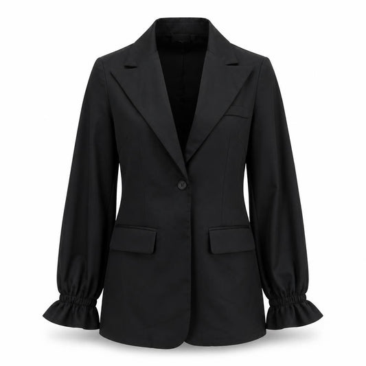 Front view of PRETTYLITTLETHING women’s black jacket, size UK 8, button - shoulder pads
