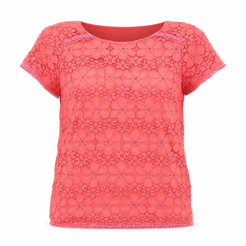 Front view of Oasis women’s pink polyamide basic t-shirt, size S, round neck