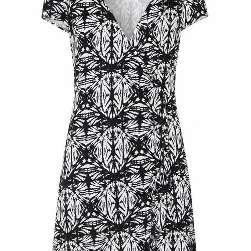Mercer & Madison Womens Black Geometric Viscose A-Line  Size 8  V-Neck