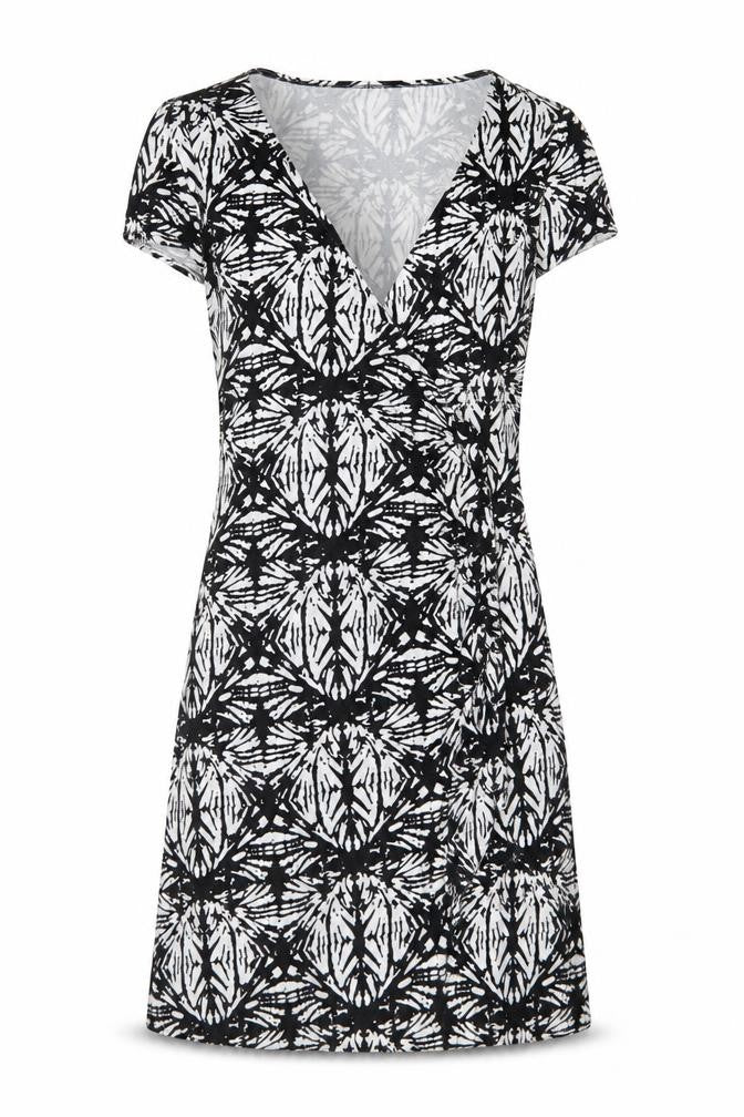 Mercer & Madison Womens Black Geometric Viscose A-Line  Size 8  V-Neck