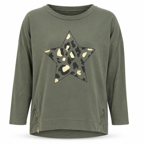 Nabella Womens Green Animal Print Cotton Pullover Sweatshirt Size S  Zip - Star. S/M