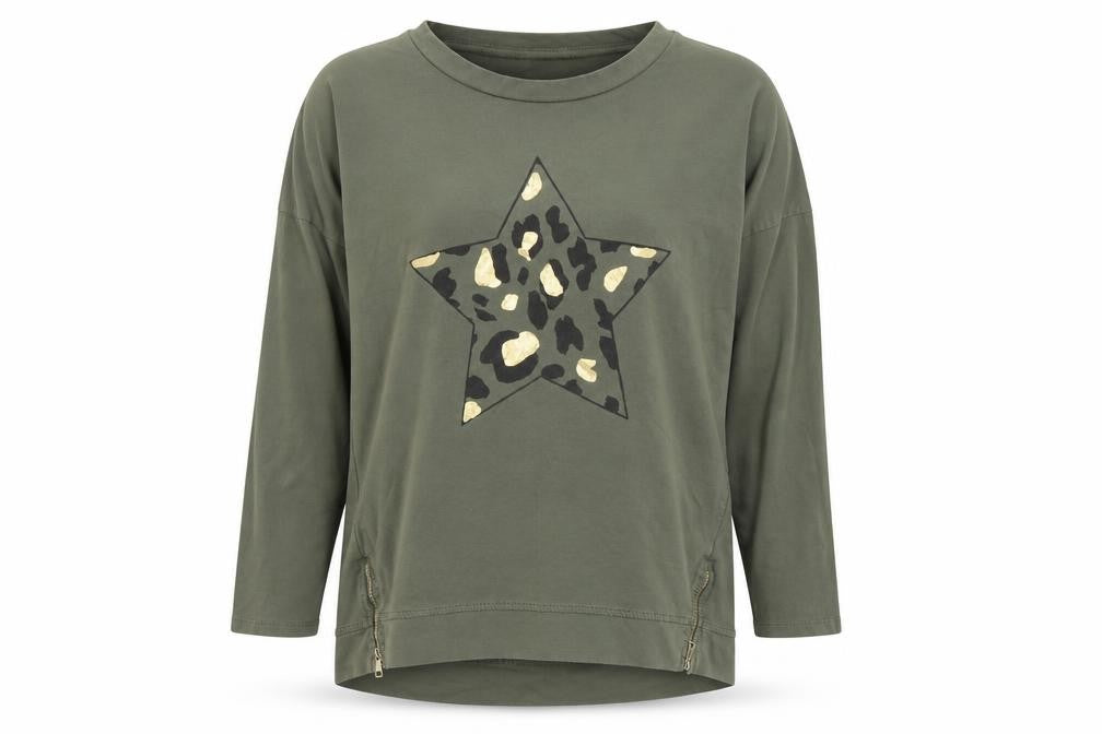 Nabella Womens Green Animal Print Cotton Pullover Sweatshirt Size S  Zip - Star. S/M
