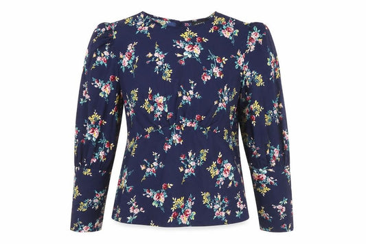 Front view of Chemestry women’s multicoloured floral polyester tunic blouse, size UK 12, round neck