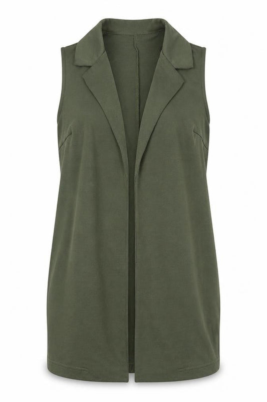 Front view of New Look women’s green jacket waistcoat, size UK 14