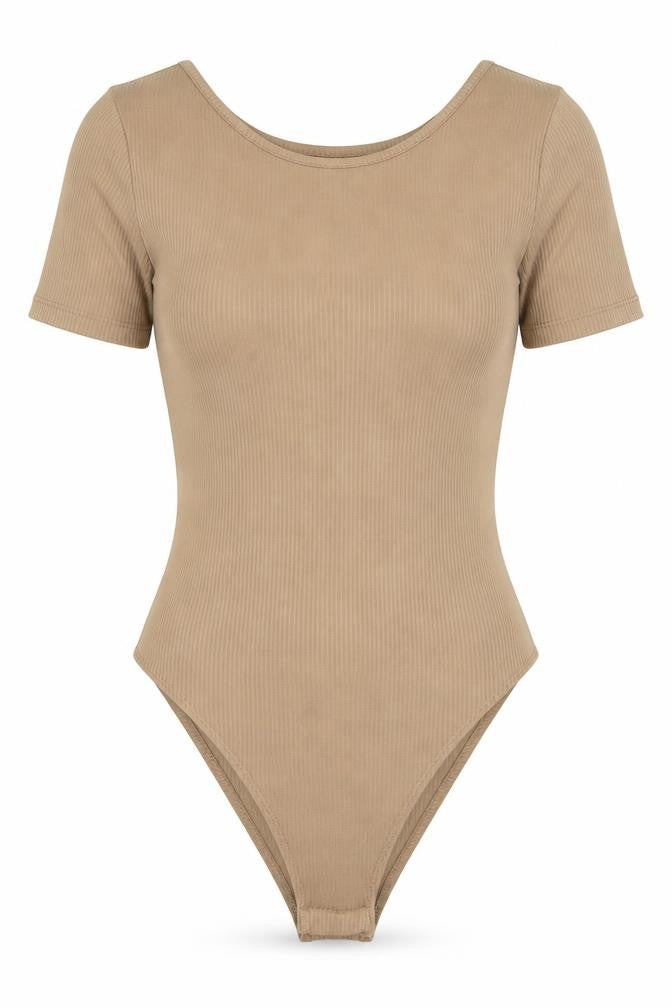 Front view of Primark women’s brown polyester bodysuit one-piece size 2xs snap - ribbed