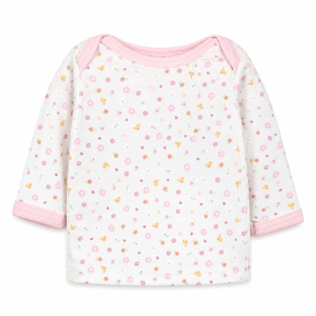 Pitter Patter Baby White Floral Cotton Basic T-Shirt Size 0-3 Months Round Neck Pullover