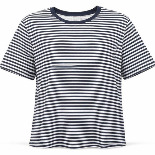 Anne De Lancay Womens Blue Striped Cotton Basic T-Shirt Size M Round Neck