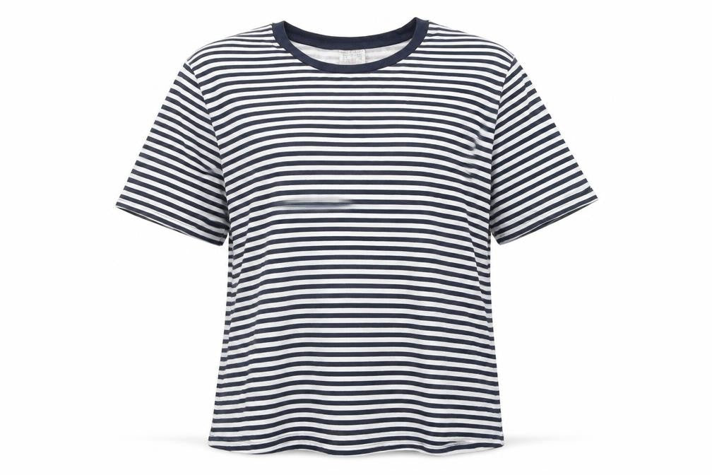 Anne De Lancay Womens Blue Striped Cotton Basic T-Shirt Size M Round Neck