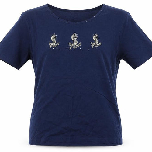 Anne De Lancay Womens Blue  Cotton Basic T-Shirt Size M Round Neck - Anchor