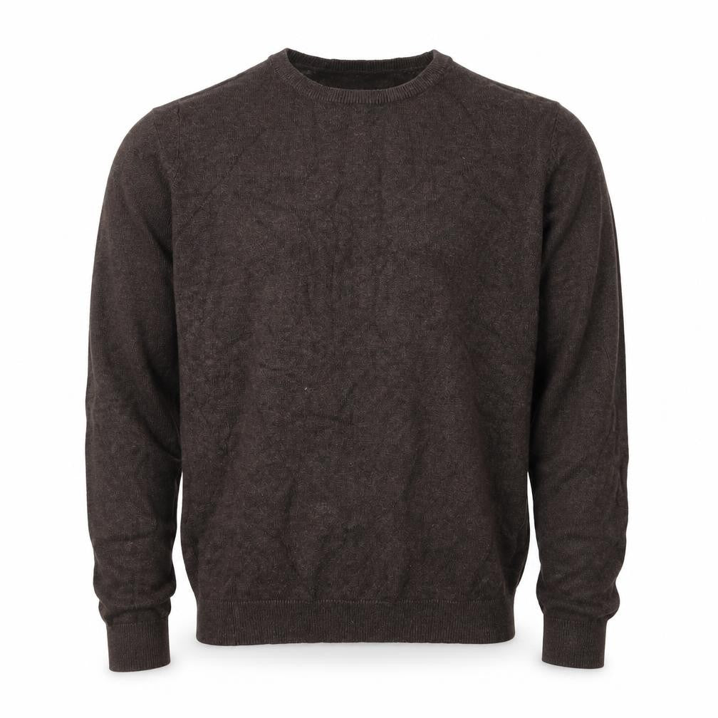 Front view of H&M men’s brown round neck viscose jumper, size S