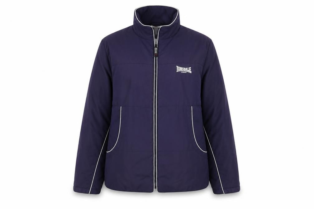 Front view of Lonsdale women’s blue jacket, size UK 14