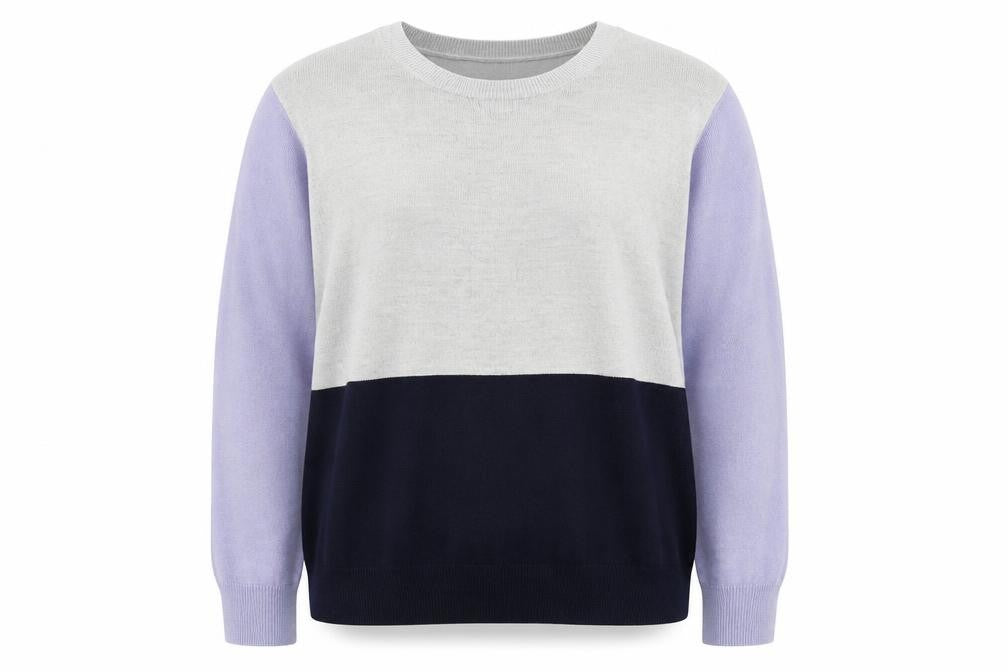 Front view of Marks & Spencer women’s multicoloured round neck acrylic jumper, size UK 16