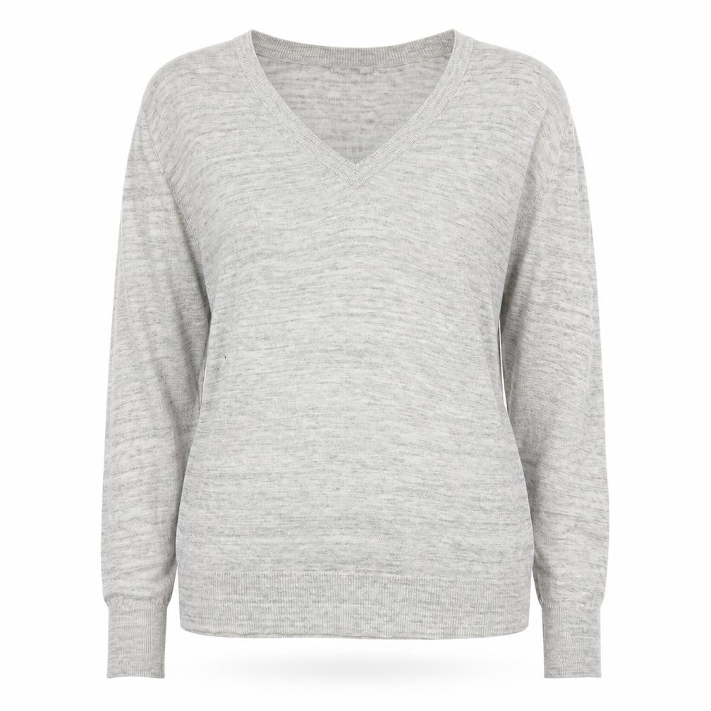 Front view of H&M women’s grey v-neck viscose jumper, size S