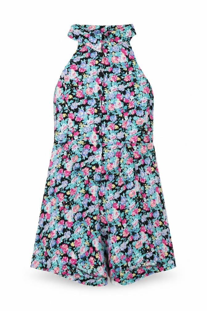 Pins & Needles Womens Black Floral Polyester Playsuit One-Piece Size S L3 in Button
