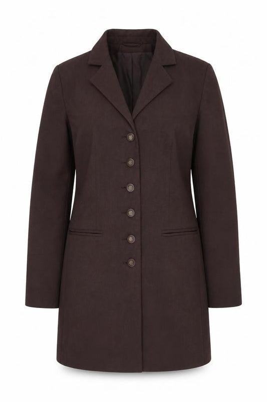 Front view of Classics women’s brown jacket blazer, size UK 12, button