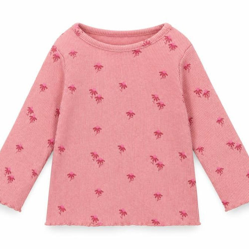 F&F Girls Pink Floral Cotton Basic T-Shirt Size 0-3 Months Round Neck Pullover
