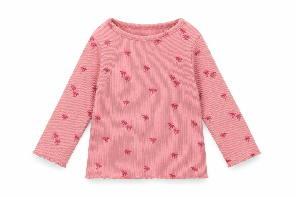 F&F Girls Pink Floral Cotton Basic T-Shirt Size 0-3 Months Round Neck Pullover