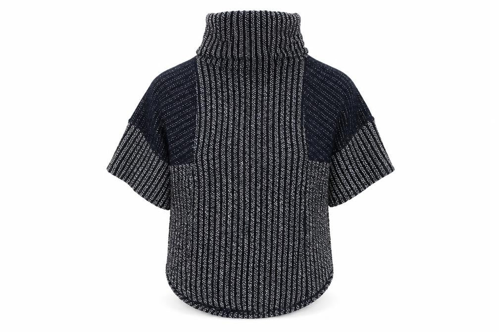 Front view of Stock Shop women’s blue roll neck acrylic jumper, size S
