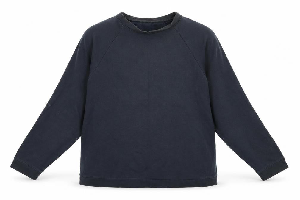 Front view of H&M men’s blue cotton pullover sweatshirt, size L