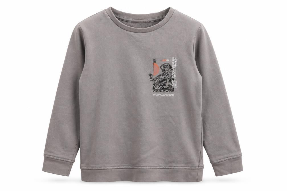 Front view of George boys’ grey cotton pullover sweatshirt, size 5-6, years pullover - tiger