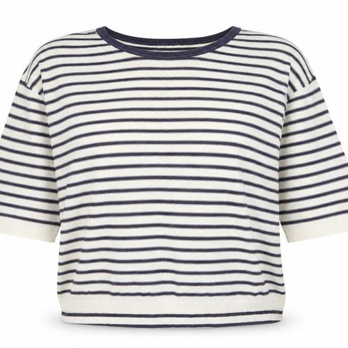 Marie Sixtine Womens White Round Neck Striped Cotton Pullover Jumper Size S