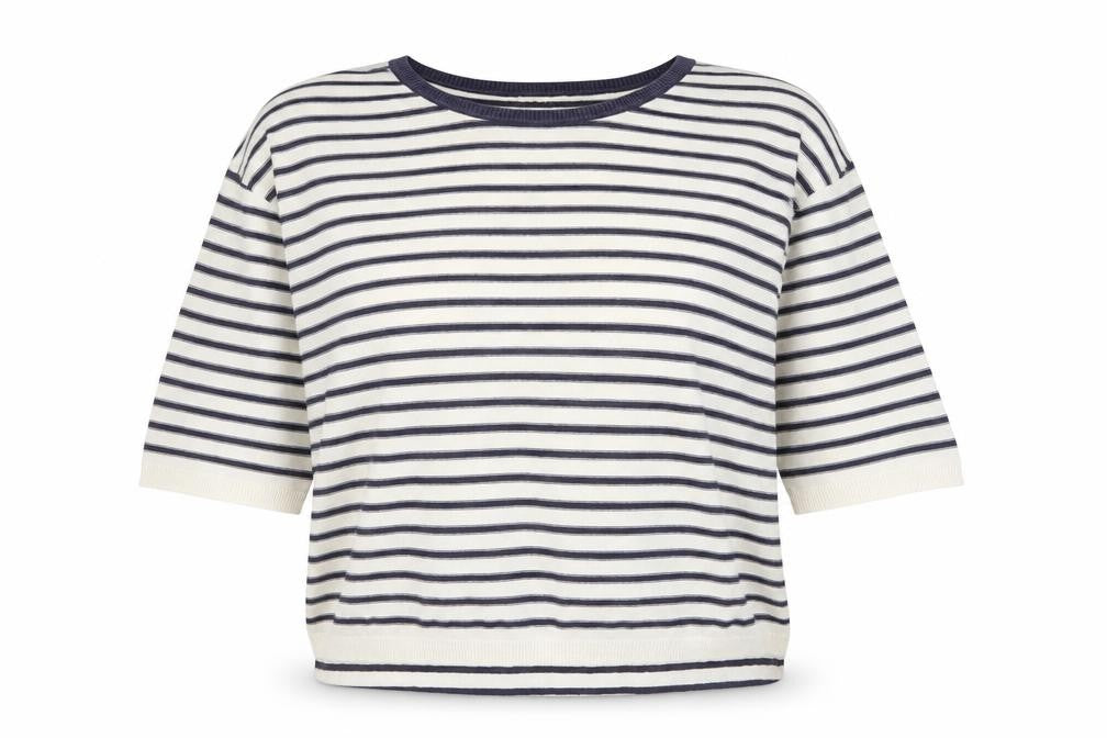 Marie Sixtine Womens White Round Neck Striped Cotton Pullover Jumper Size S