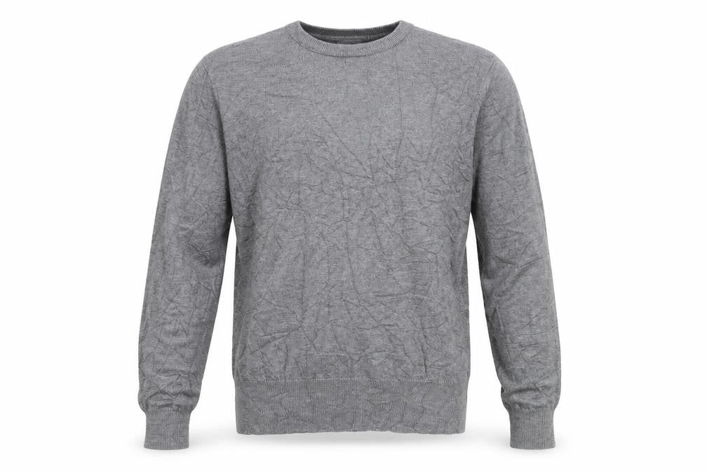 Front view of River Island men’s grey round neck polyester jumper, size M