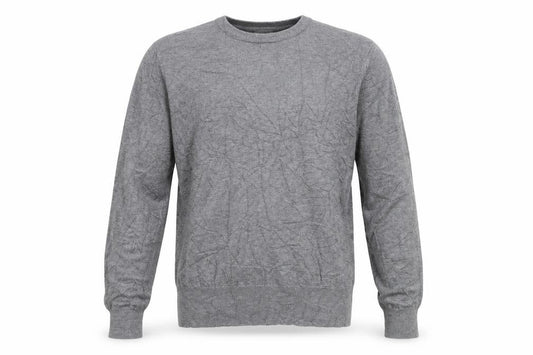 Front view of River Island men’s grey round neck polyester jumper, size M