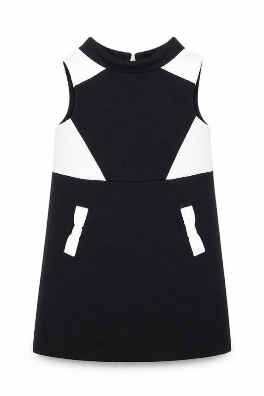 Front view of Next girls’ black polyester shift, size 4, years mock neck zip
