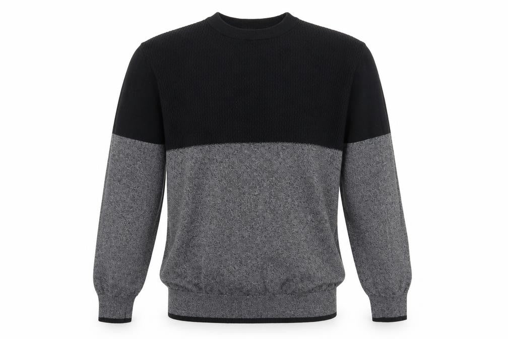 Front view of Burton men’s grey crew neck cotton jumper, size L