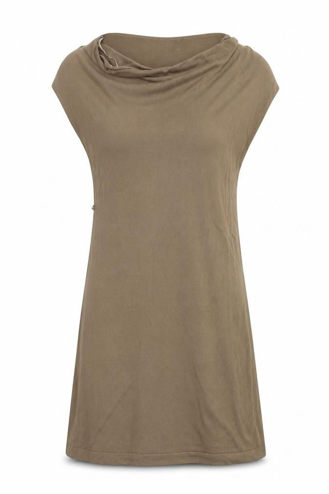 Front view of H&M women’s brown viscose a-line, size M, round neck