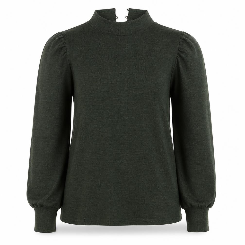 Front view of M&Co women’s green round neck polyester jumper, size UK 8