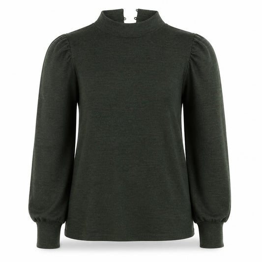 Front view of M&Co women’s green round neck polyester jumper, size UK 8
