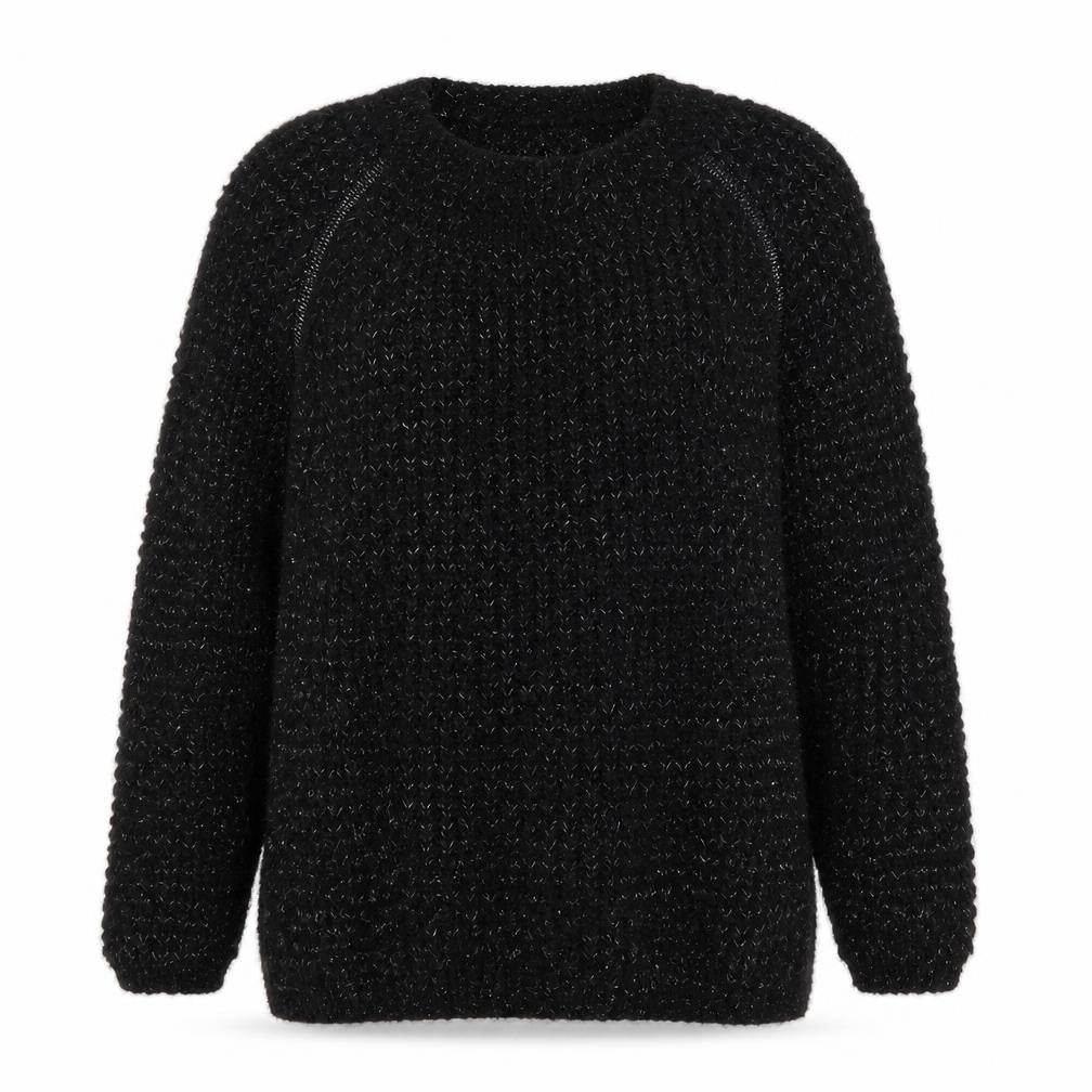Front view of Papaya women’s black round neck acrylic jumper, size UK 14