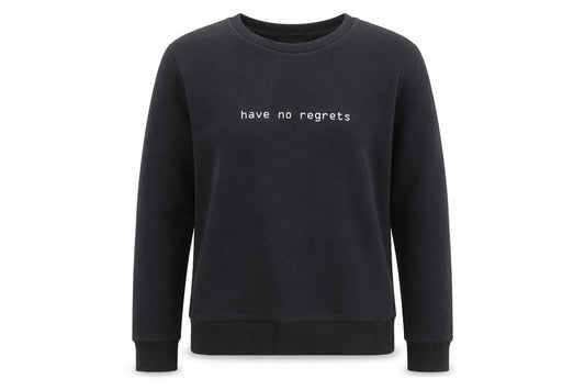 Front view of Atmosphere women’s grey polyester pullover sweatshirt, size UK 6, - have no regrets