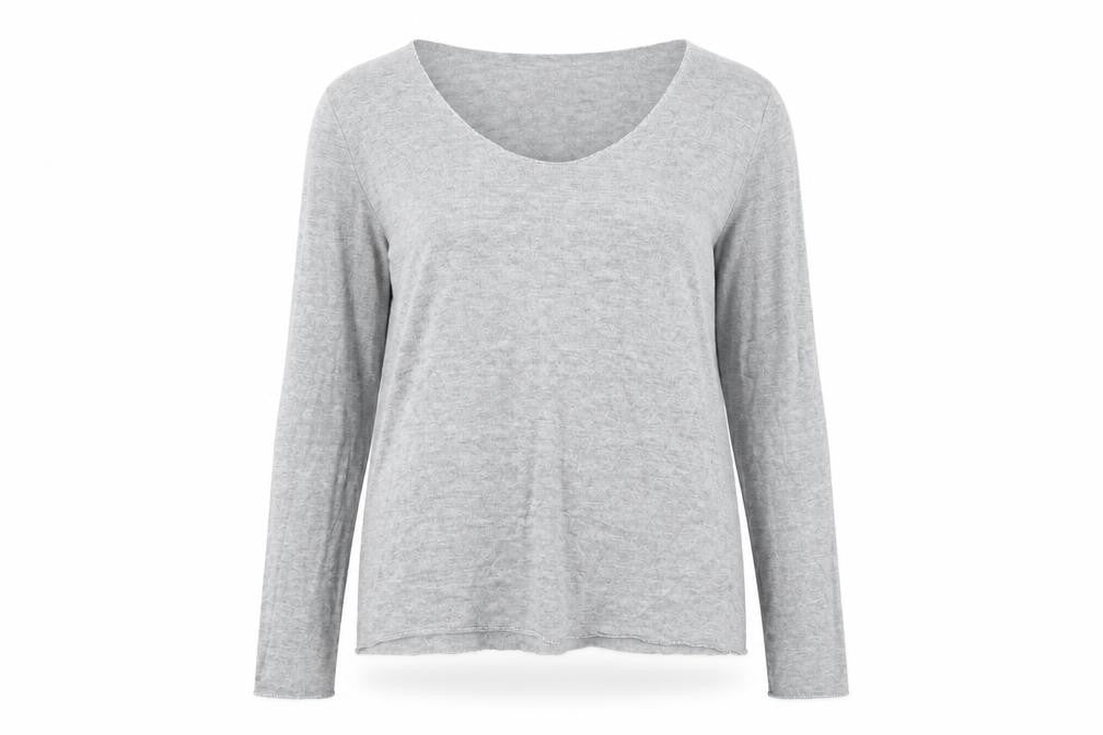 Front view of Sevenstyle women’s grey v-neck polyester jumper, size M