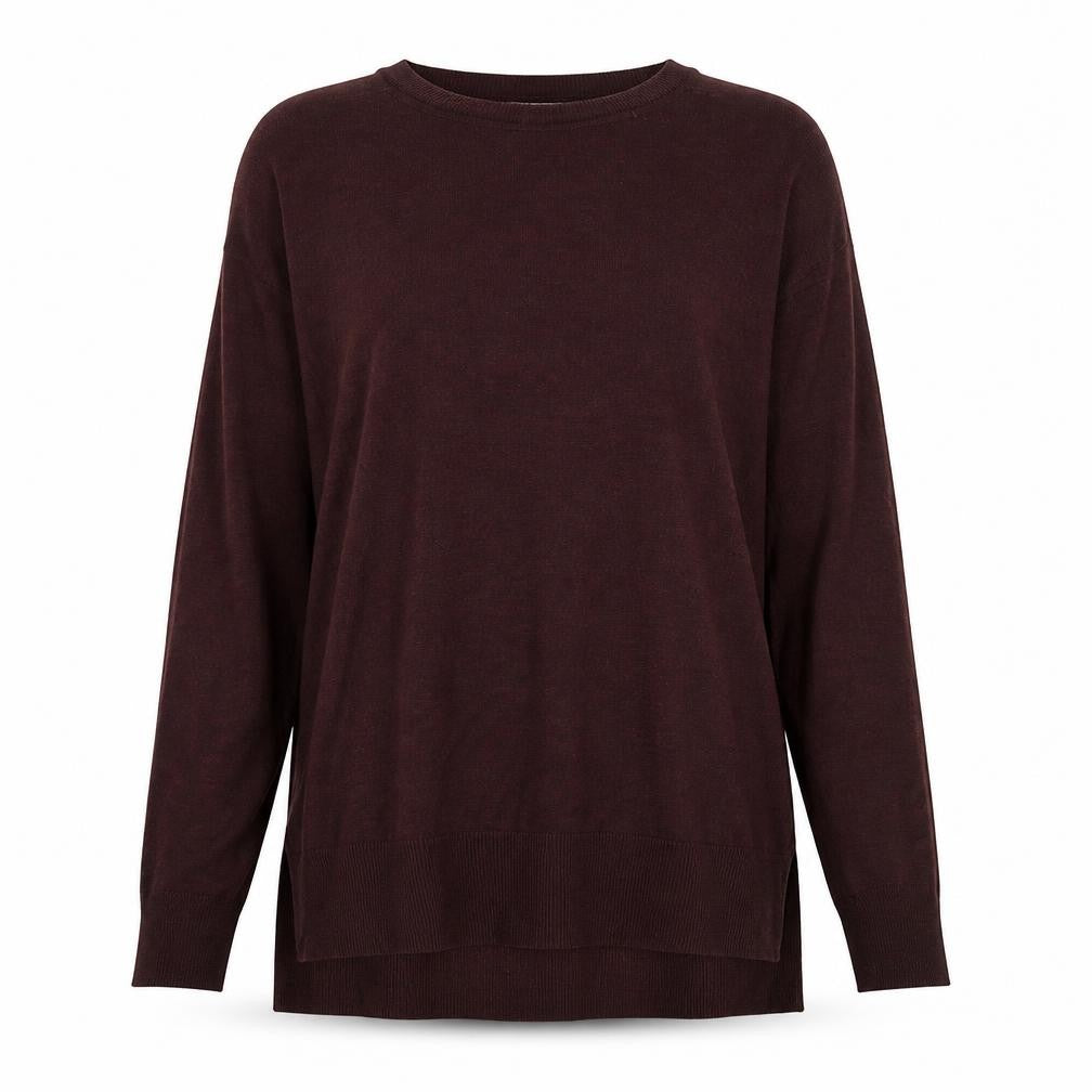 Front view of H&M women’s red round neck acrylic jumper, size S
