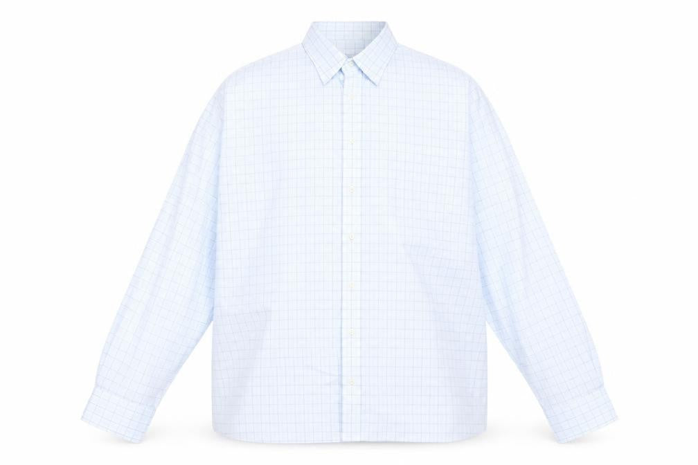 Front view of Debenhams men’s blue check cotton button-up, size 18, collared