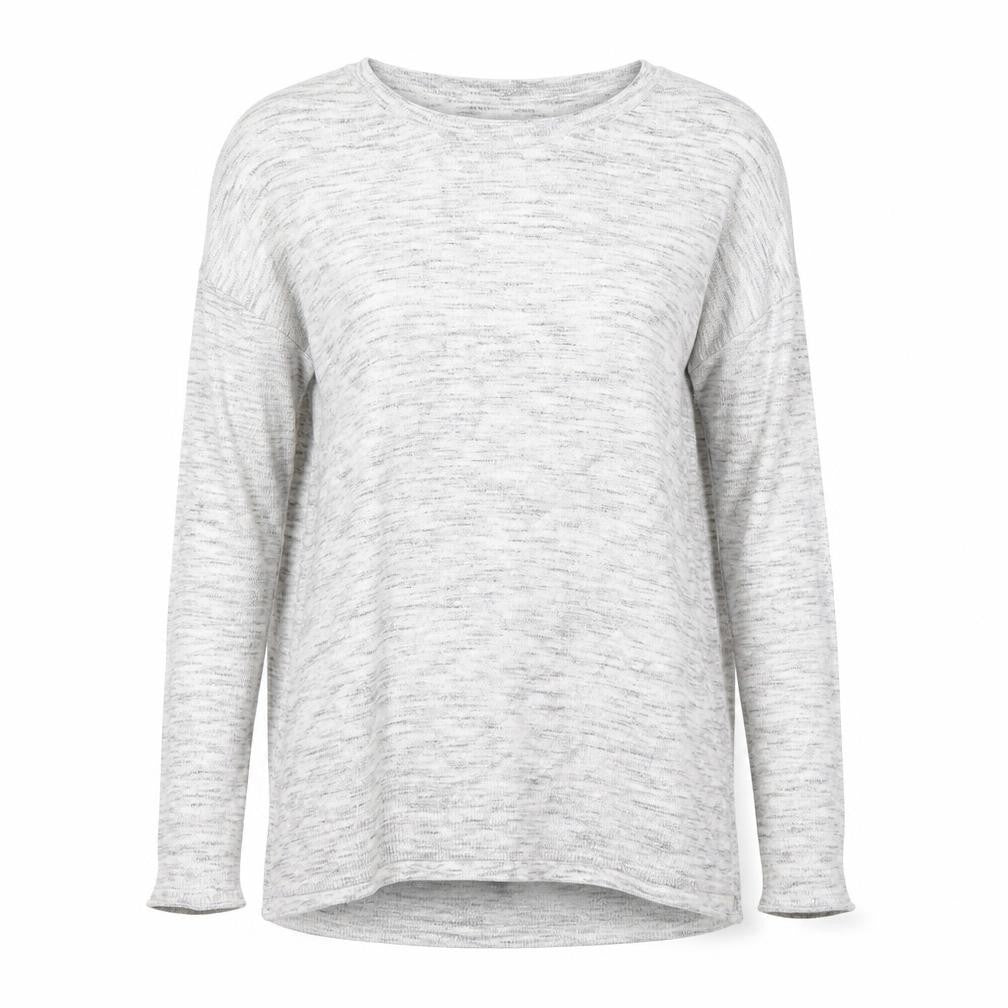 Front view of H&M women’s grey round neck acrylic jumper, size XS